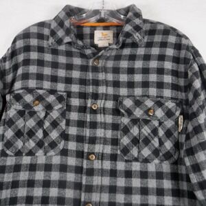 Field Stream Flannel Shirt Mens XL Gray Plaid Long Sleeve Heavy Cotton Outdoor